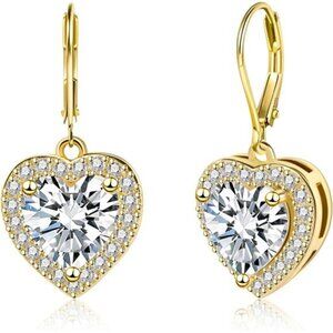 925 Sterling Silver 14K Gold Plated Heart Dangle Earrings